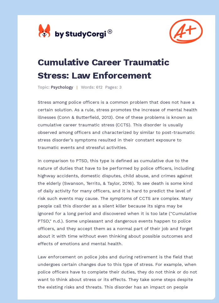 Cumulative Career Traumatic Stress: Law Enforcement. Page 1