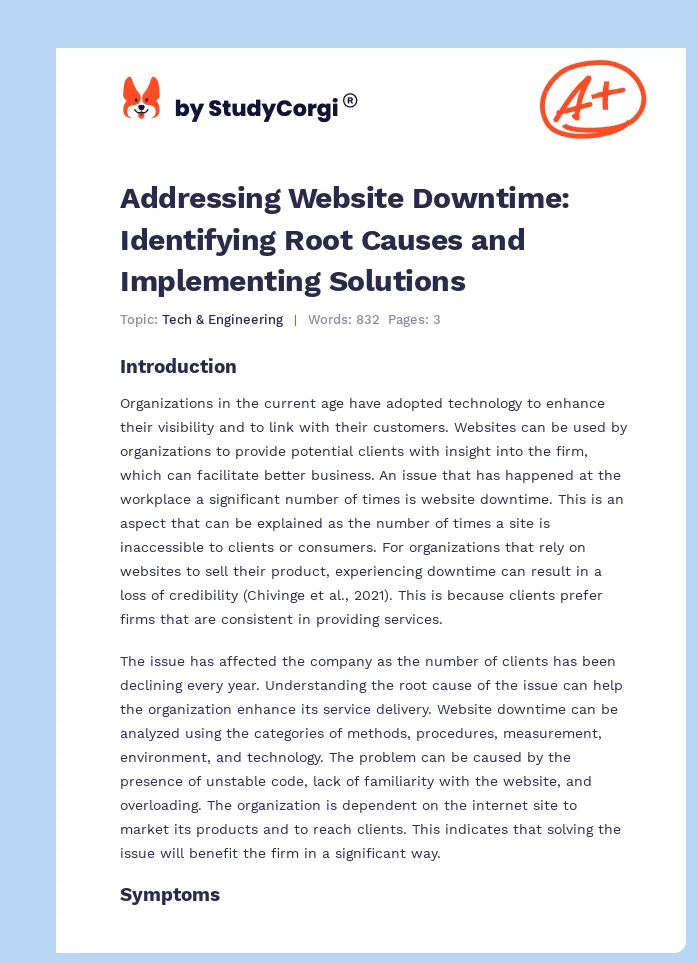 Addressing Website Downtime: Identifying Root Causes and Implementing Solutions. Page 1