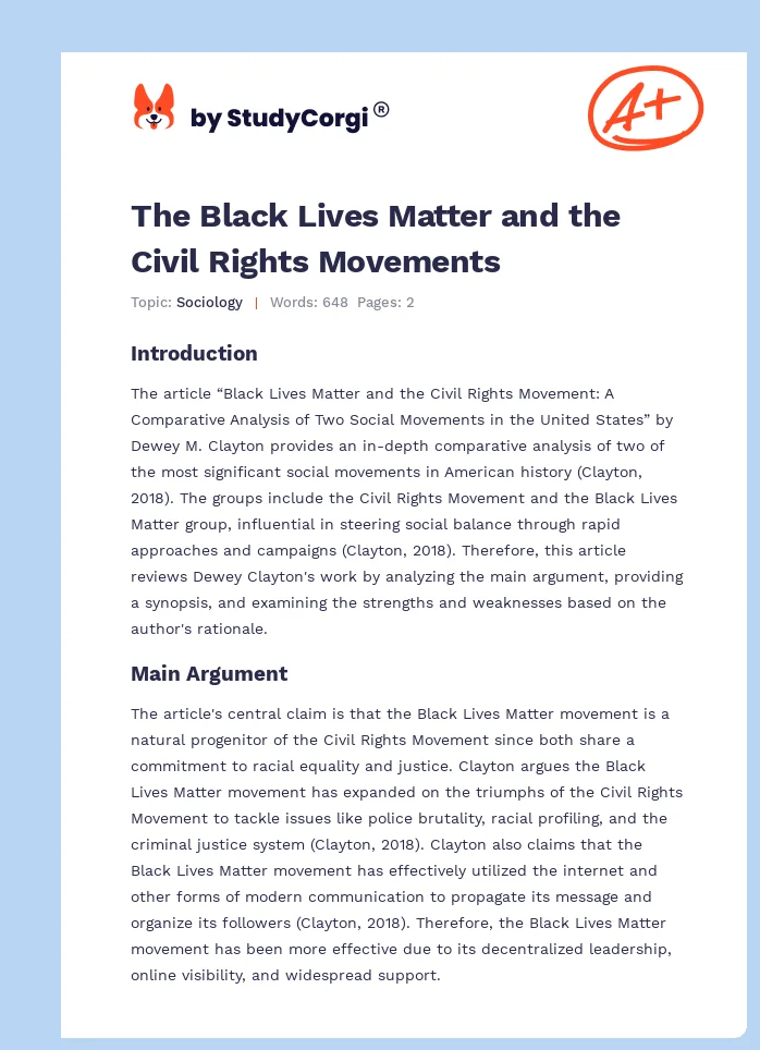The Black Lives Matter and the Civil Rights Movements. Page 1