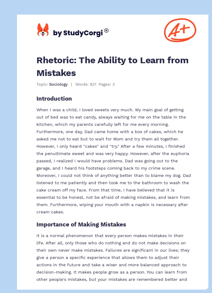 Rhetoric: The Ability to Learn from Mistakes. Page 1