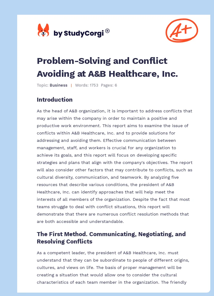 Problem-Solving and Conflict Avoiding at A&B Healthcare, Inc.. Page 1