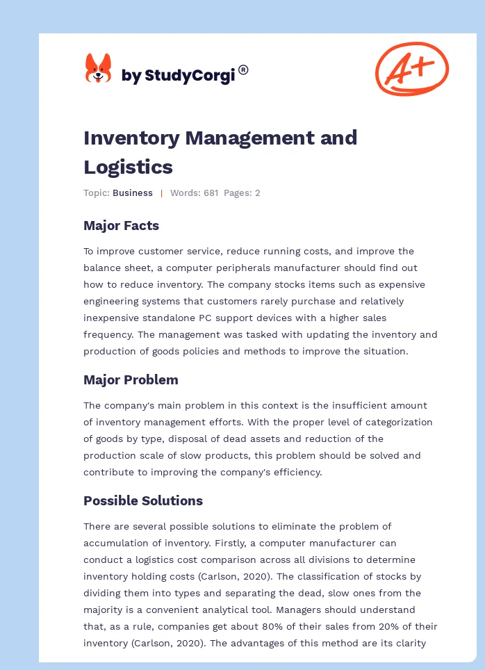 Inventory Management and Logistics. Page 1