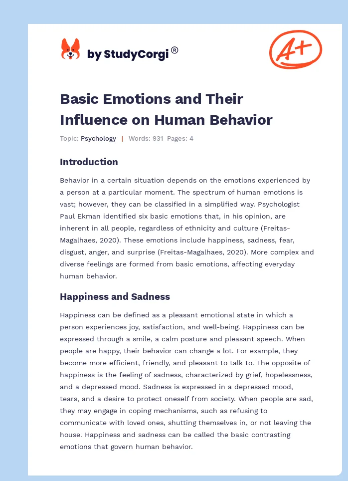 Basic Emotions and Their Influence on Human Behavior. Page 1