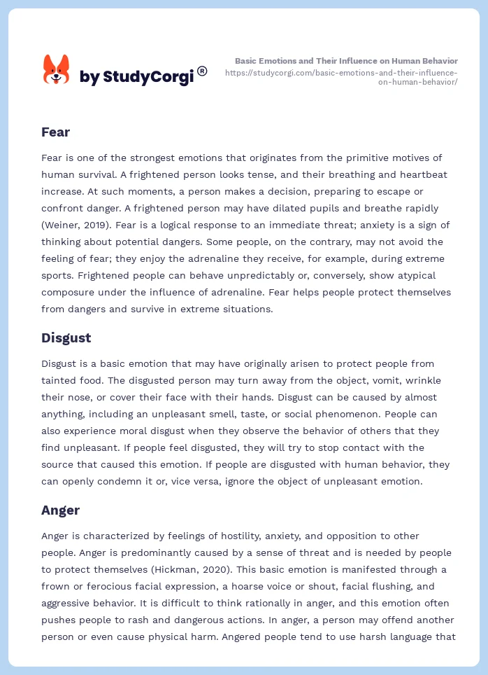 Basic Emotions and Their Influence on Human Behavior. Page 2