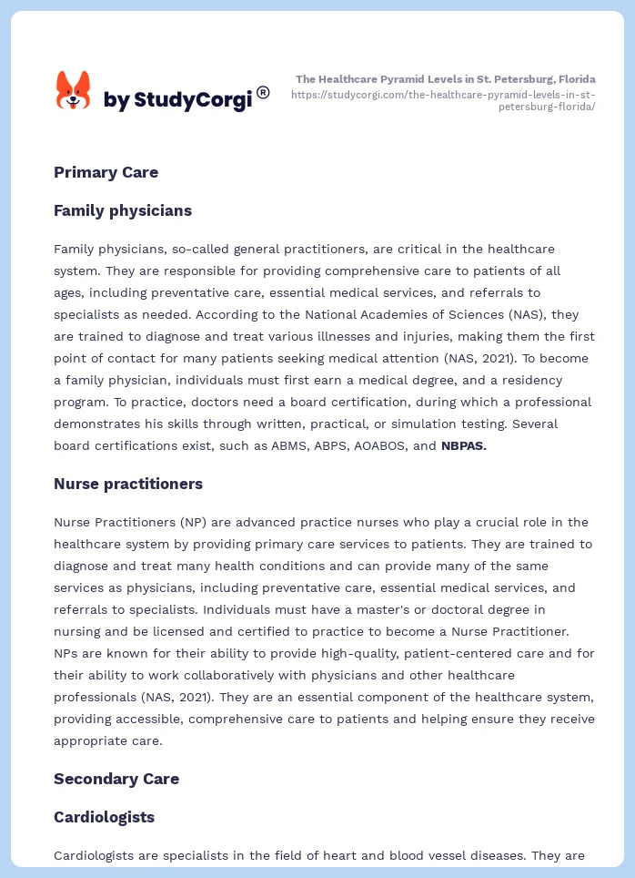 The Healthcare Pyramid Levels in St. Petersburg, Florida. Page 2