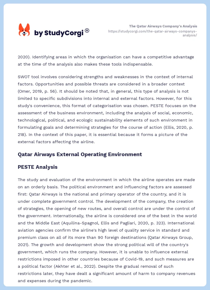 The Qatar Airways Company's Analysis. Page 2
