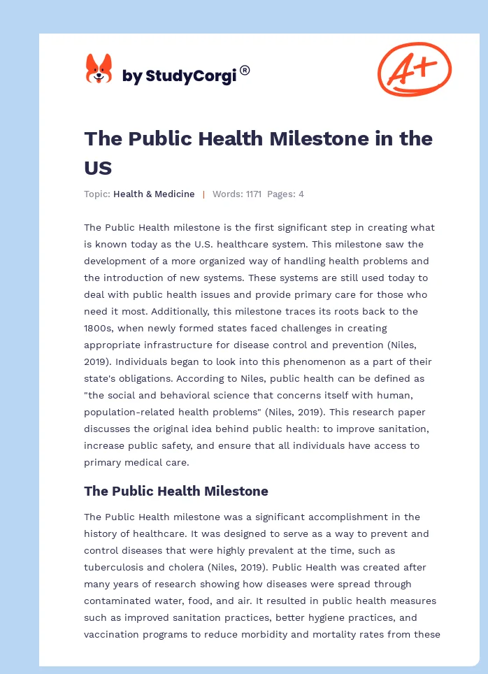 The Public Health Milestone in the US. Page 1