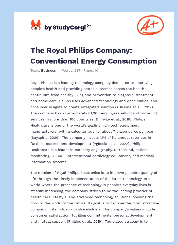 The Royal Philips Company: Conventional Energy Consumption. Page 1