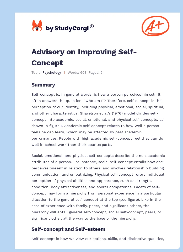 Advisory on Improving Self-Concept. Page 1