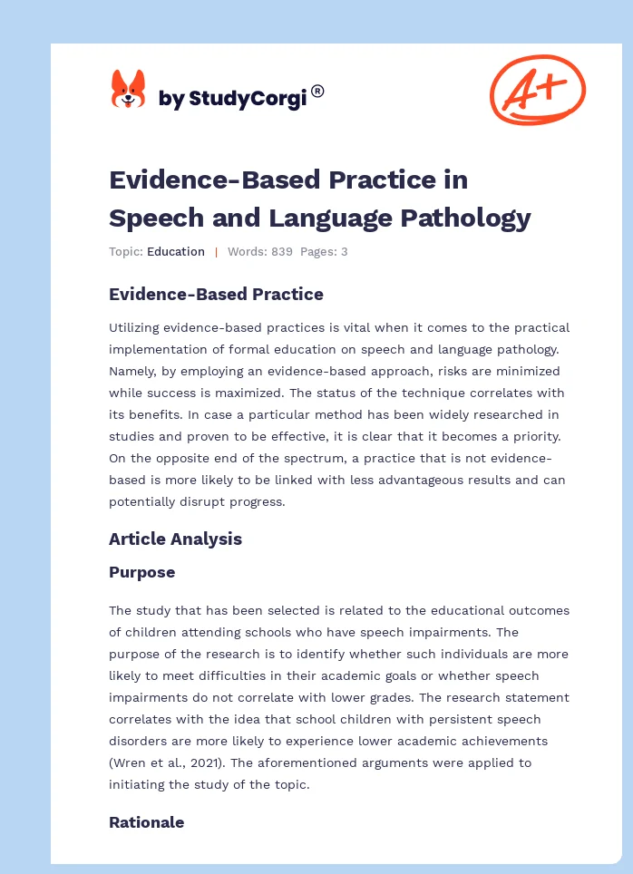 Evidence-Based Practice in Speech and Language Pathology. Page 1