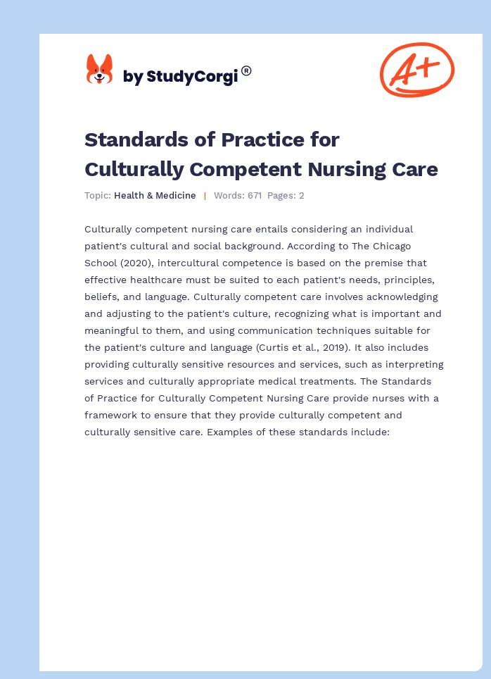 Standards of Practice for Culturally Competent Nursing Care. Page 1