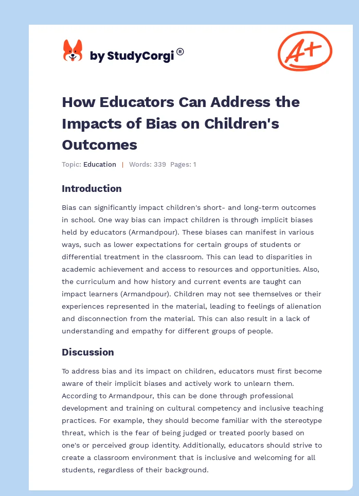 How Educators Can Address the Impacts of Bias on Children's Outcomes. Page 1