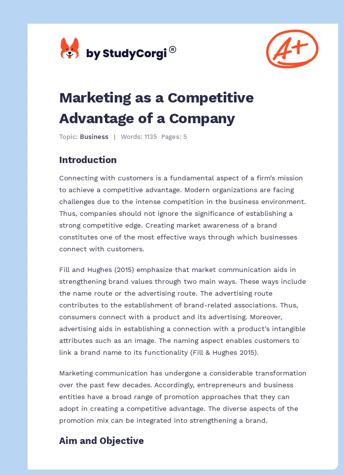 Marketing as a Competitive Advantage of a Company. Page 1