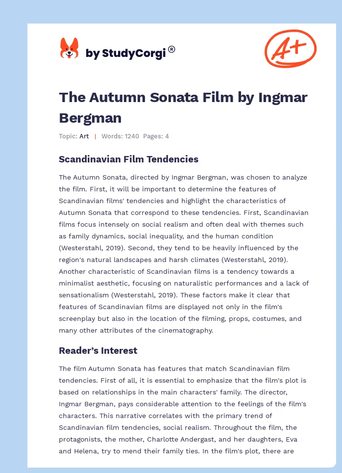 The Autumn Sonata Film by Ingmar Bergman. Page 1
