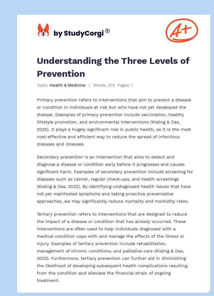 Understanding the Three Levels of Prevention. Page 1