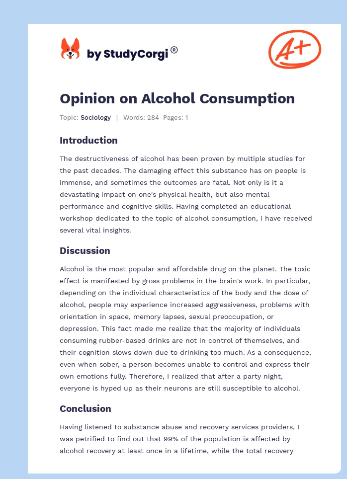 Opinion on Alcohol Consumption. Page 1