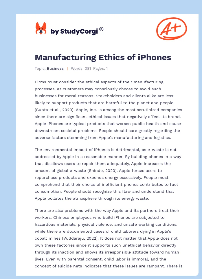 Manufacturing Ethics of iPhones. Page 1
