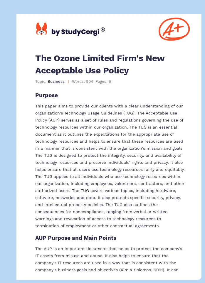The Ozone Limited Firm's New Acceptable Use Policy. Page 1