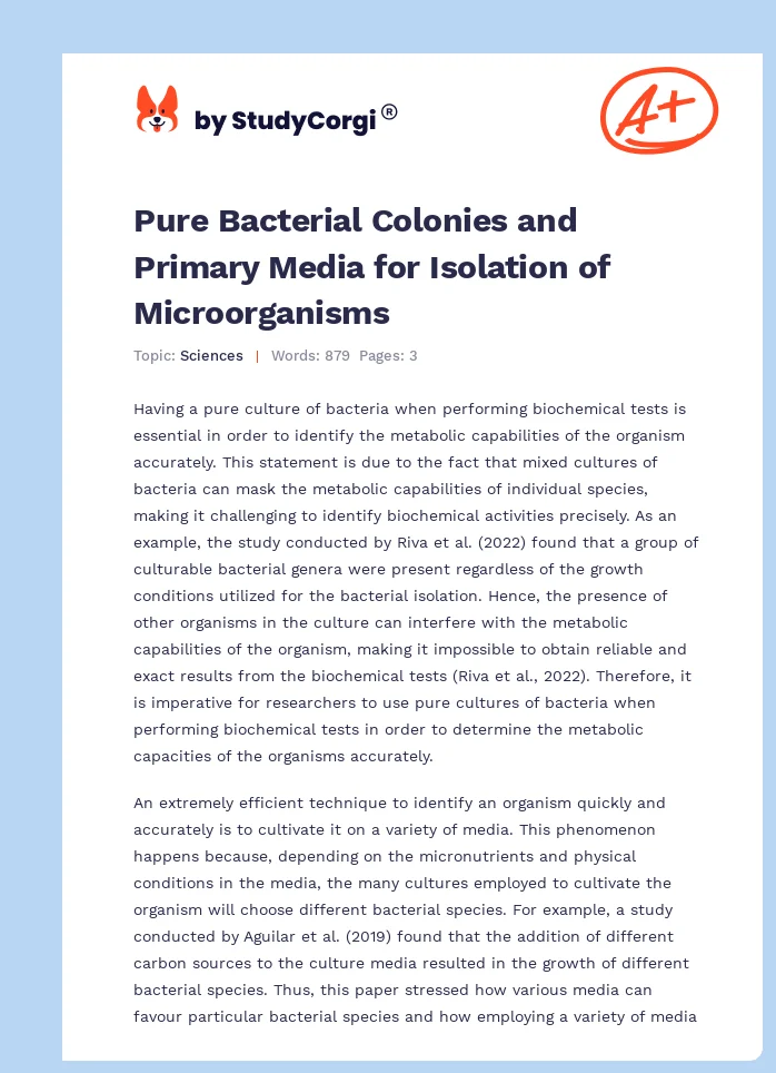 Pure Bacterial Colonies and Primary Media for Isolation of Microorganisms. Page 1