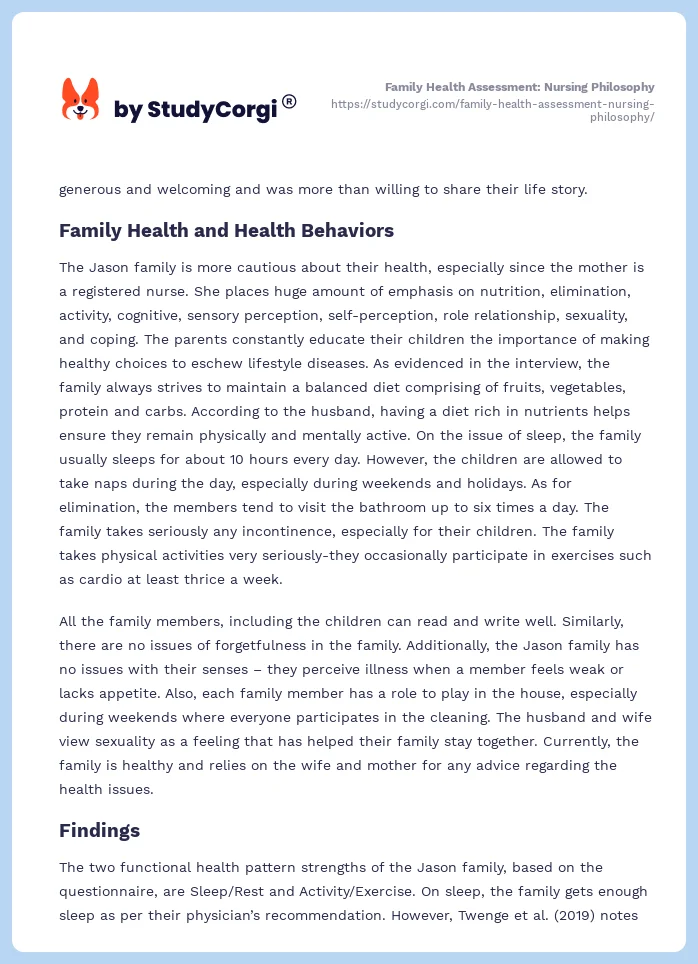 Family Health Assessment: Nursing Philosophy. Page 2