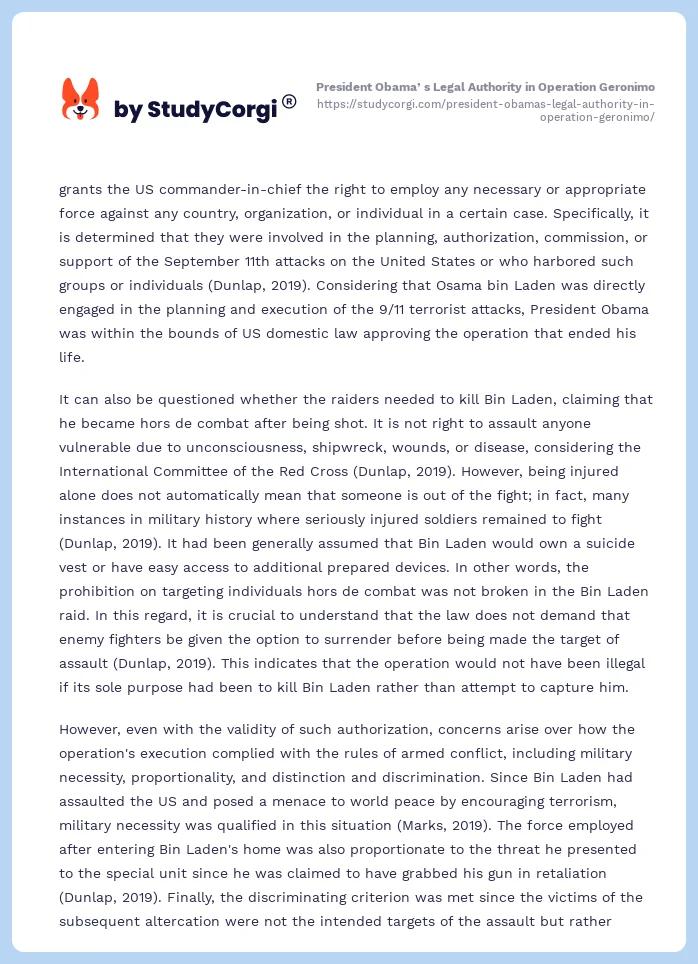 President Obamaʼs Legal Authority in Operation Geronimo. Page 2