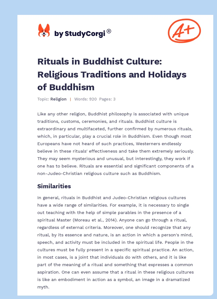 Rituals in Buddhist Culture: Religious Traditions and Holidays of Buddhism. Page 1
