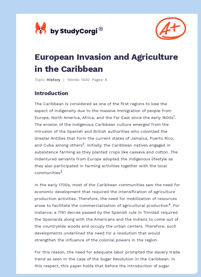 European Invasion and Agriculture in the Caribbean. Page 1