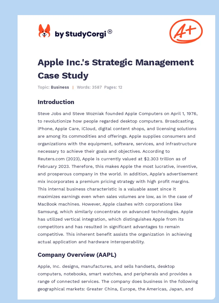 Apple Inc.'s Strategic Management Case Study. Page 1