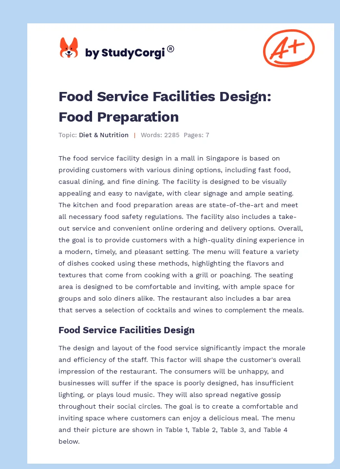 Food Service Facilities Design: Food Preparation. Page 1