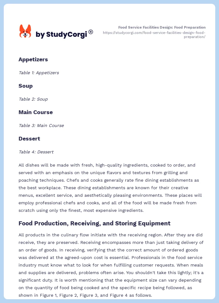 Food Service Facilities Design: Food Preparation. Page 2