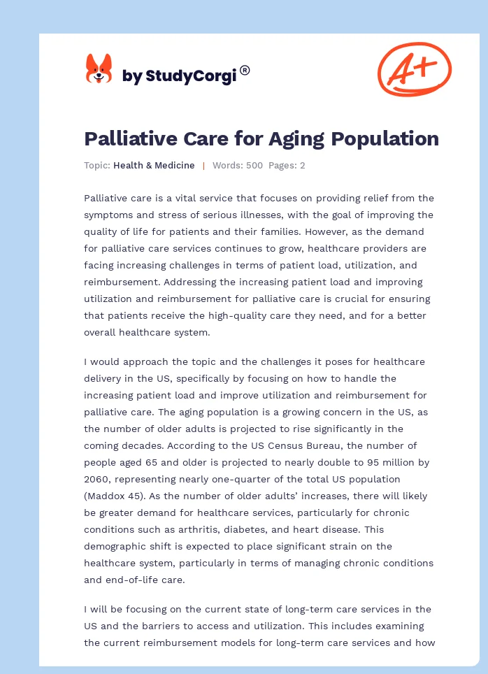 Palliative Care for Aging Population. Page 1
