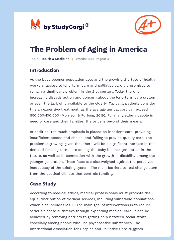 The Problem of Aging in America. Page 1
