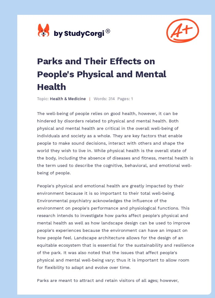 Parks and Their Effects on People's Physical and Mental Health. Page 1