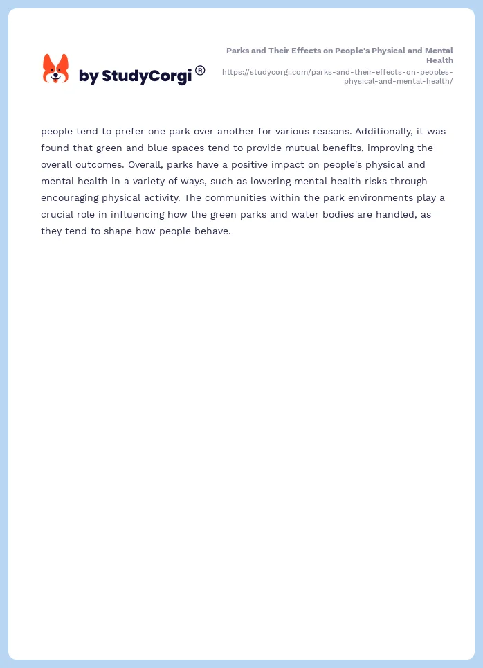 Parks and Their Effects on People's Physical and Mental Health. Page 2
