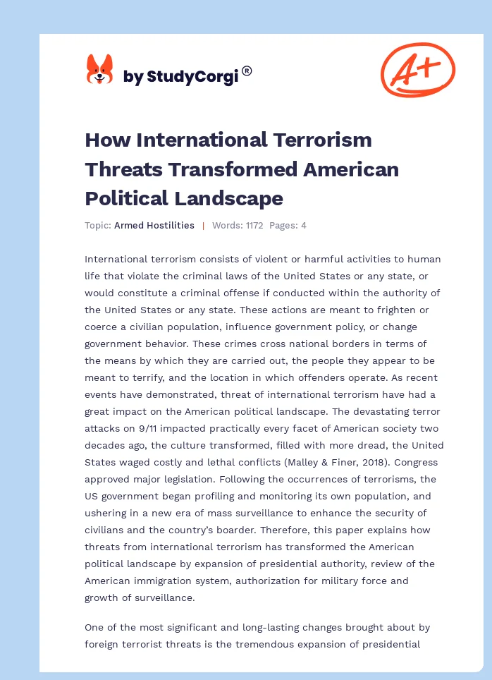 How International Terrorism Threats Transformed American Political Landscape. Page 1