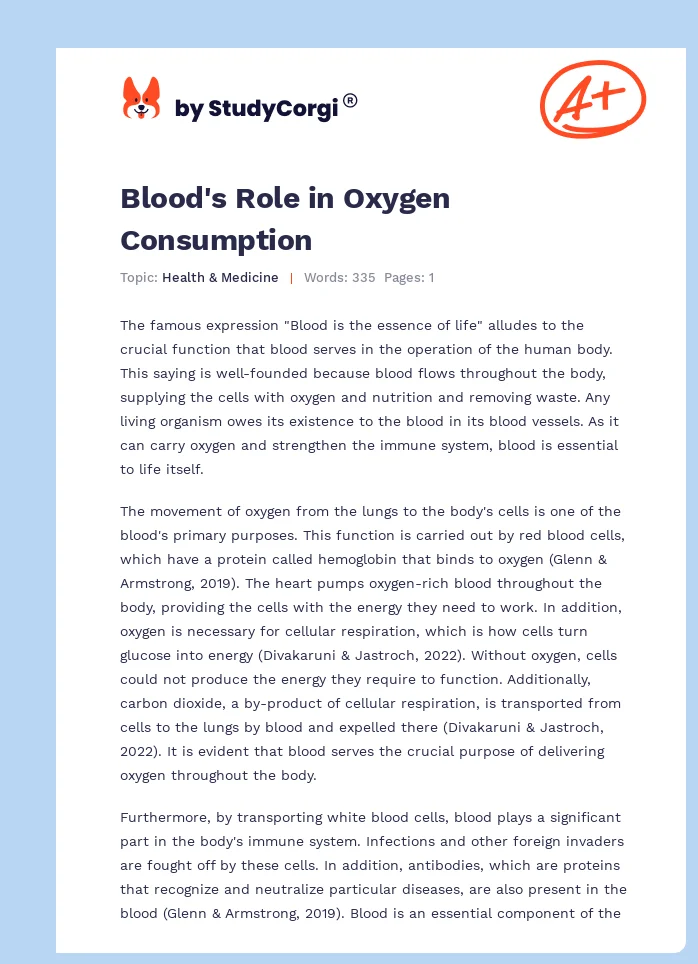 Blood's Role in Oxygen Consumption. Page 1