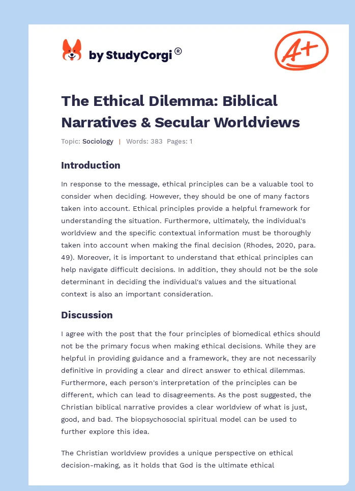 The Ethical Dilemma: Biblical Narratives & Secular Worldviews. Page 1