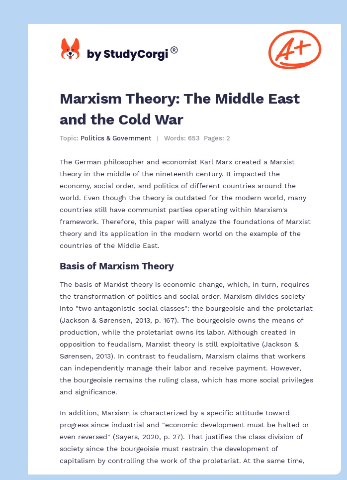 Marxism Theory: The Middle East and the Cold War. Page 1
