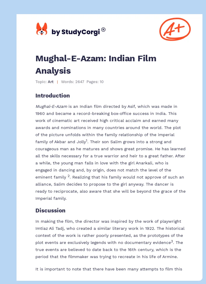 Mughal-E-Azam: Indian Film Analysis. Page 1