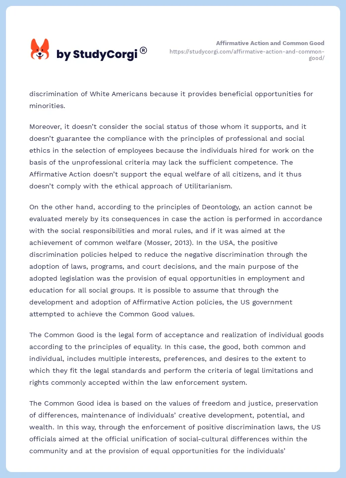 Affirmative Action and Common Good. Page 2