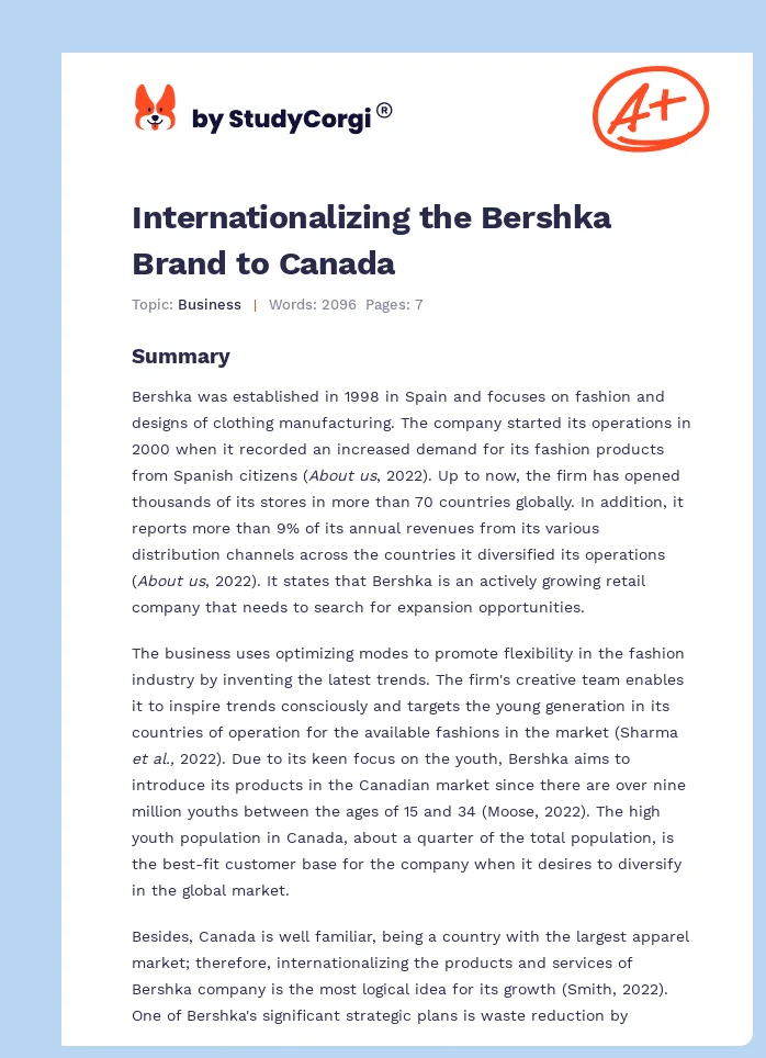 Internationalizing the Bershka Brand to Canada. Page 1
