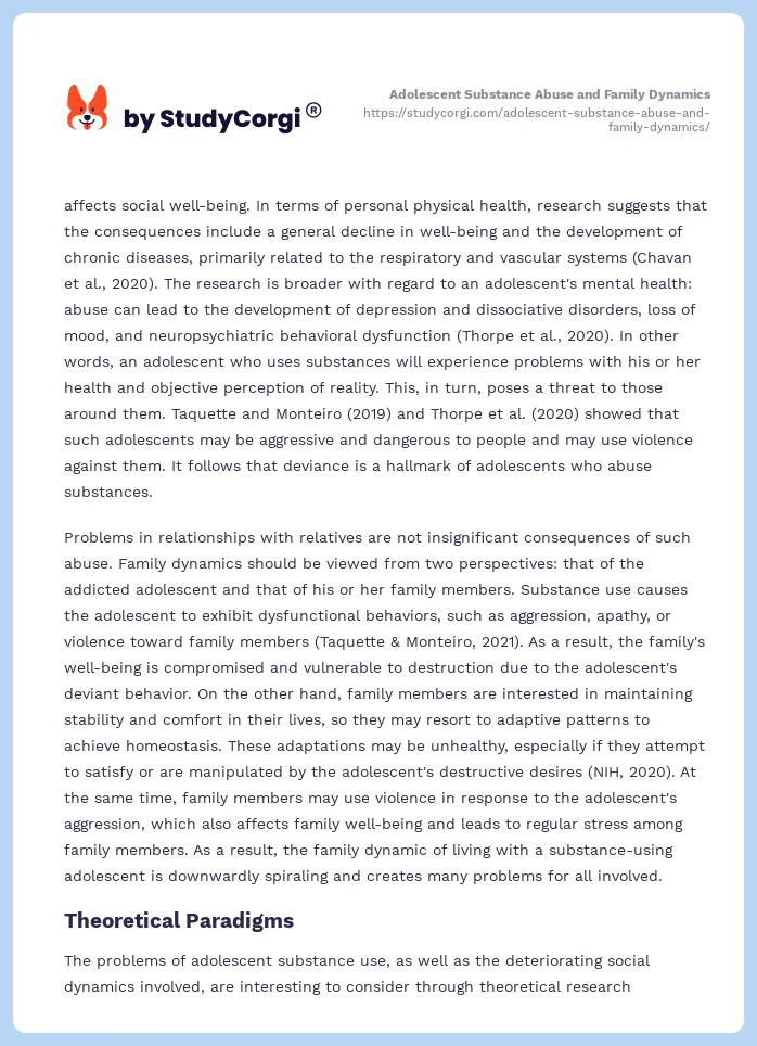 Adolescent Substance Abuse and Family Dynamics. Page 2