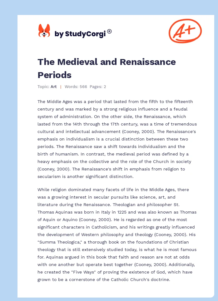 The Medieval and Renaissance Periods. Page 1