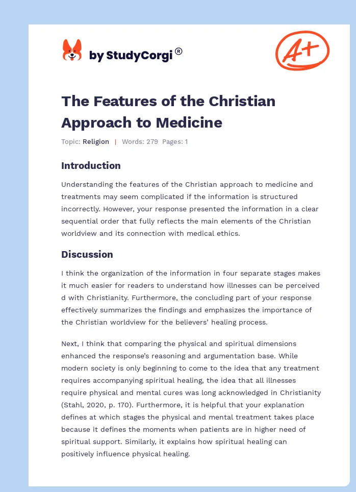 The Features of the Christian Approach to Medicine. Page 1