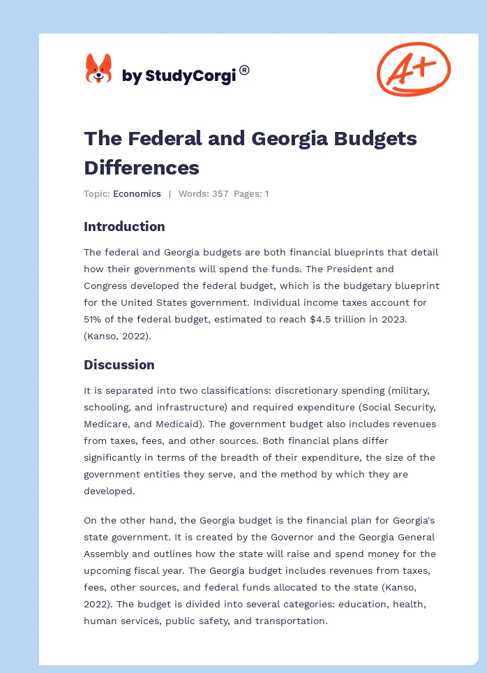 The Federal and Georgia Budgets Differences. Page 1