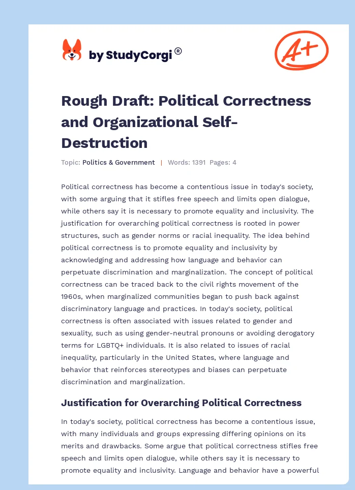Rough Draft: Political Correctness and Organizational Self-Destruction. Page 1