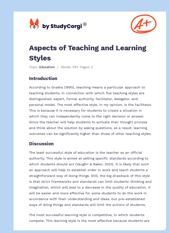 Aspects of Teaching and Learning Styles. Page 1