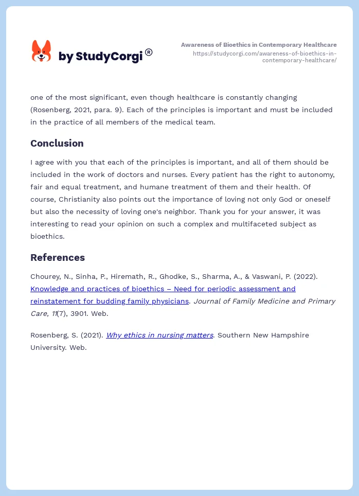 Awareness of Bioethics in Contemporary Healthcare. Page 2