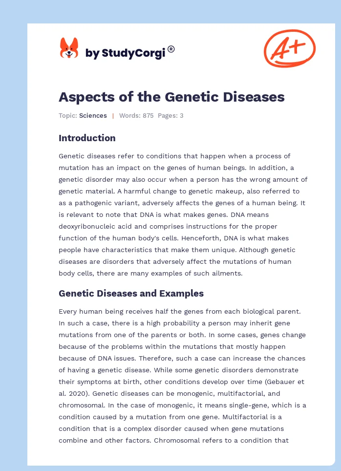 Aspects of the Genetic Diseases. Page 1