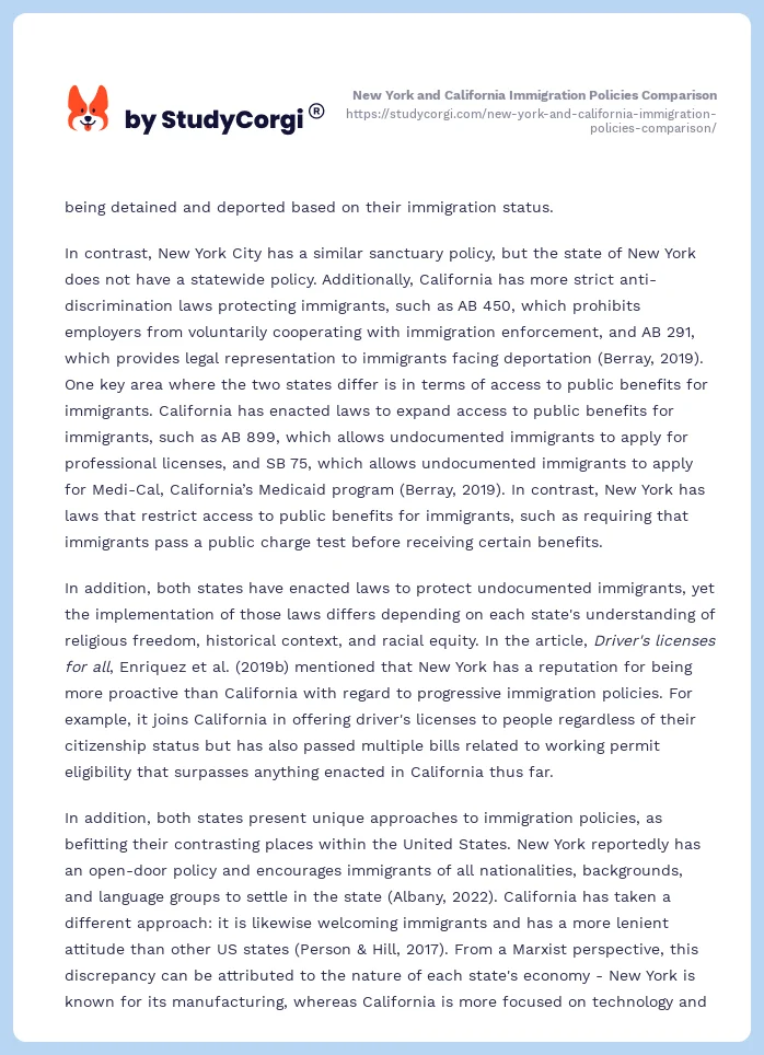 New York and California Immigration Policies Comparison. Page 2